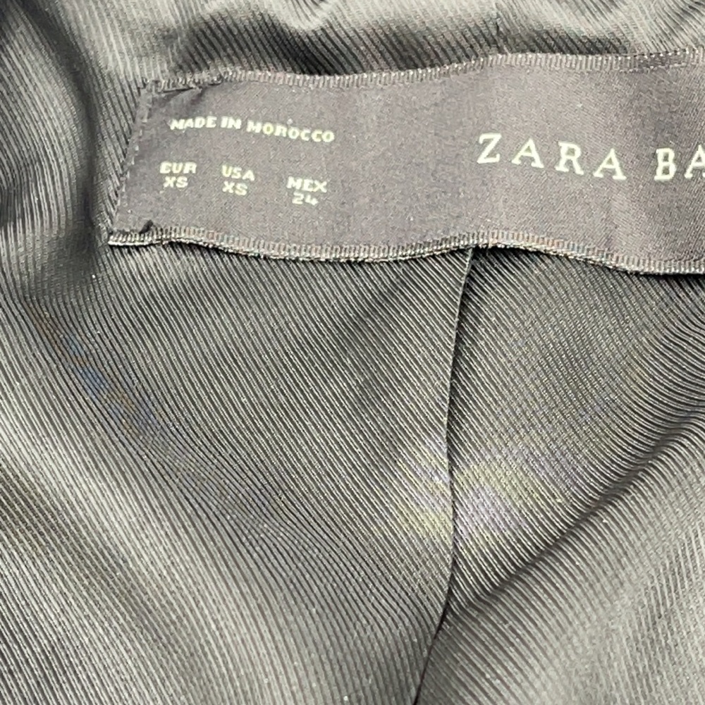 ZARA Navy Wool Black Faux Leather Trim Coat XS - Picture 11 of 12